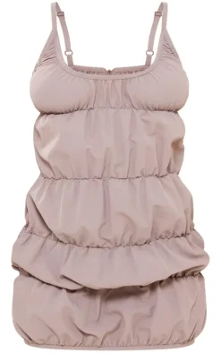 Sage Khaki Woven Ruched Strappy Bodycon Dress