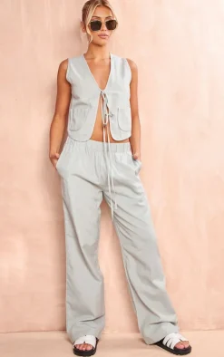 Sage Linen Look Tie Front Vest