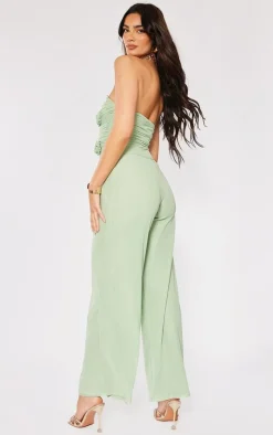 Sage Mesh Overlay Bandeau Rose Applique Jumpsuit