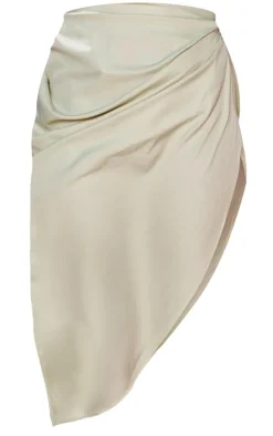 Sage Ruched Side Midi Skirt