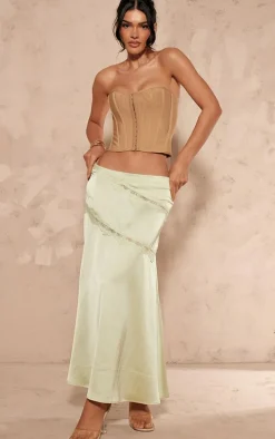 Sage Satin Lace Trim Flippy Midaxi Skirt