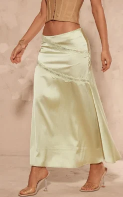 Sage Satin Lace Trim Flippy Midaxi Skirt