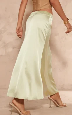 Sage Satin Lace Trim Flippy Midaxi Skirt