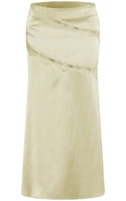 Sage Satin Lace Trim Flippy Midaxi Skirt