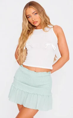 Sage Shirred Waistband Crinkle Woven Mini Skirt