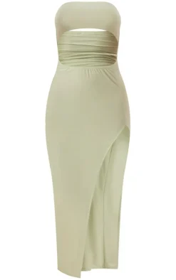 Sage Soft Touch Bandeau Cut Out Waist Strap Midaxi Dress