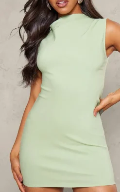 Sage Stretch Woven High Neck Mini Dress