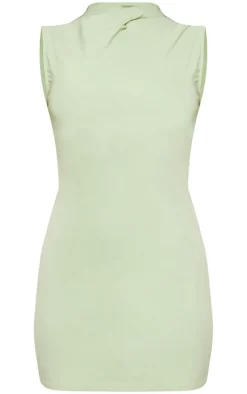 Sage Stretch Woven High Neck Mini Dress
