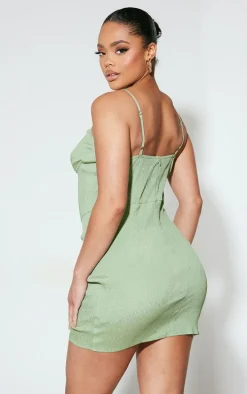 Sage Textured Boning Detail Underwired Ruched Bodycon Dress