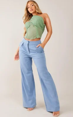 Sage Textured Sheer Chiffon Drape Boned Corset