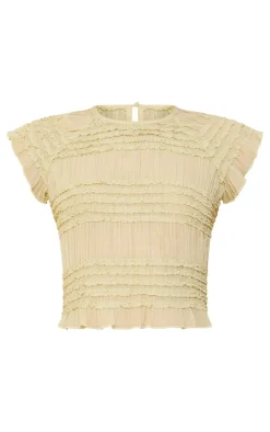 Sage Textured Woven Cap Sleeve Crop Top