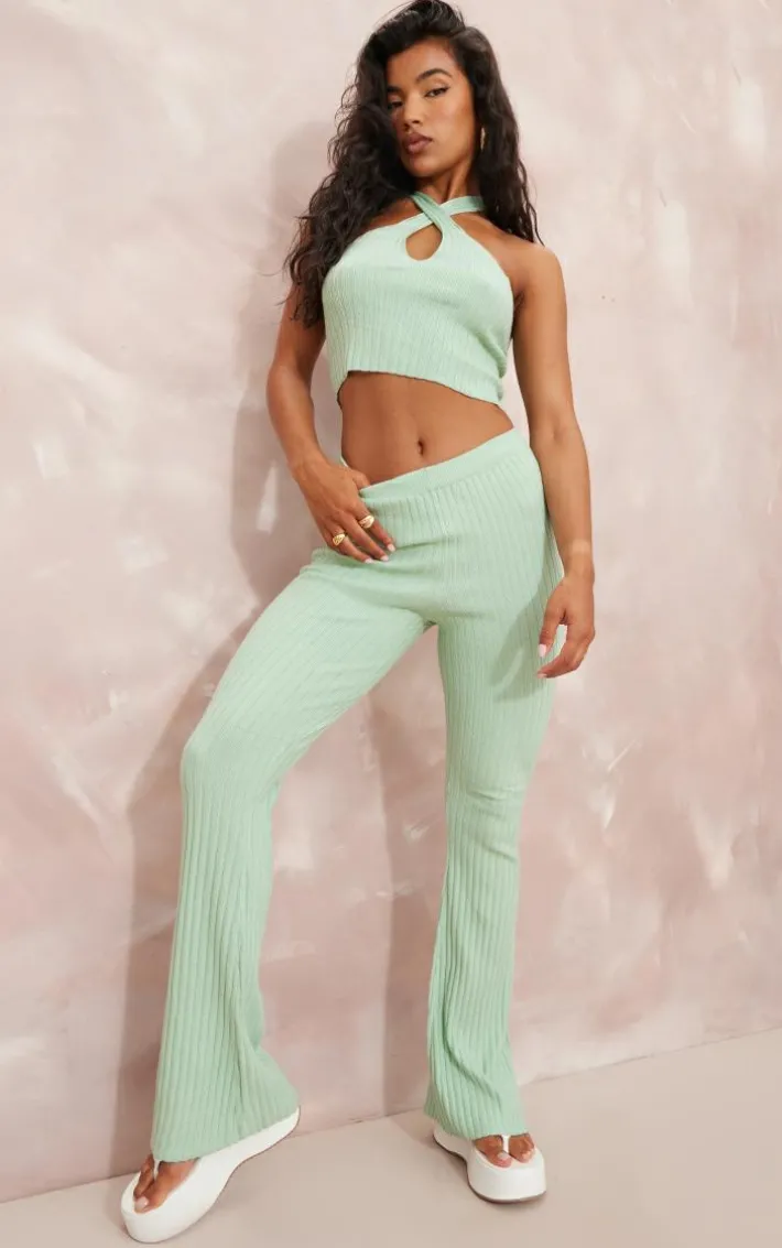 Sage Wide Rib Soft Knit Split Hem Leggings