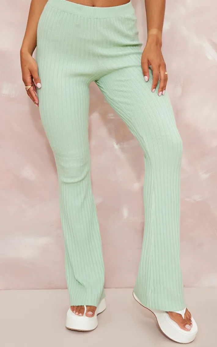 Sage Wide Rib Soft Knit Split Hem Leggings