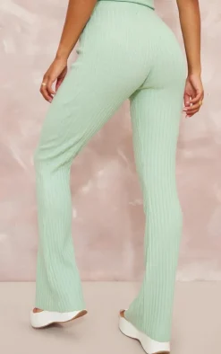 Sage Wide Rib Soft Knit Split Hem Leggings