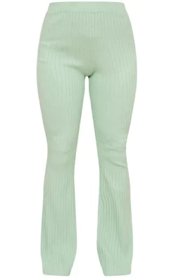 Sage Wide Rib Soft Knit Split Hem Leggings