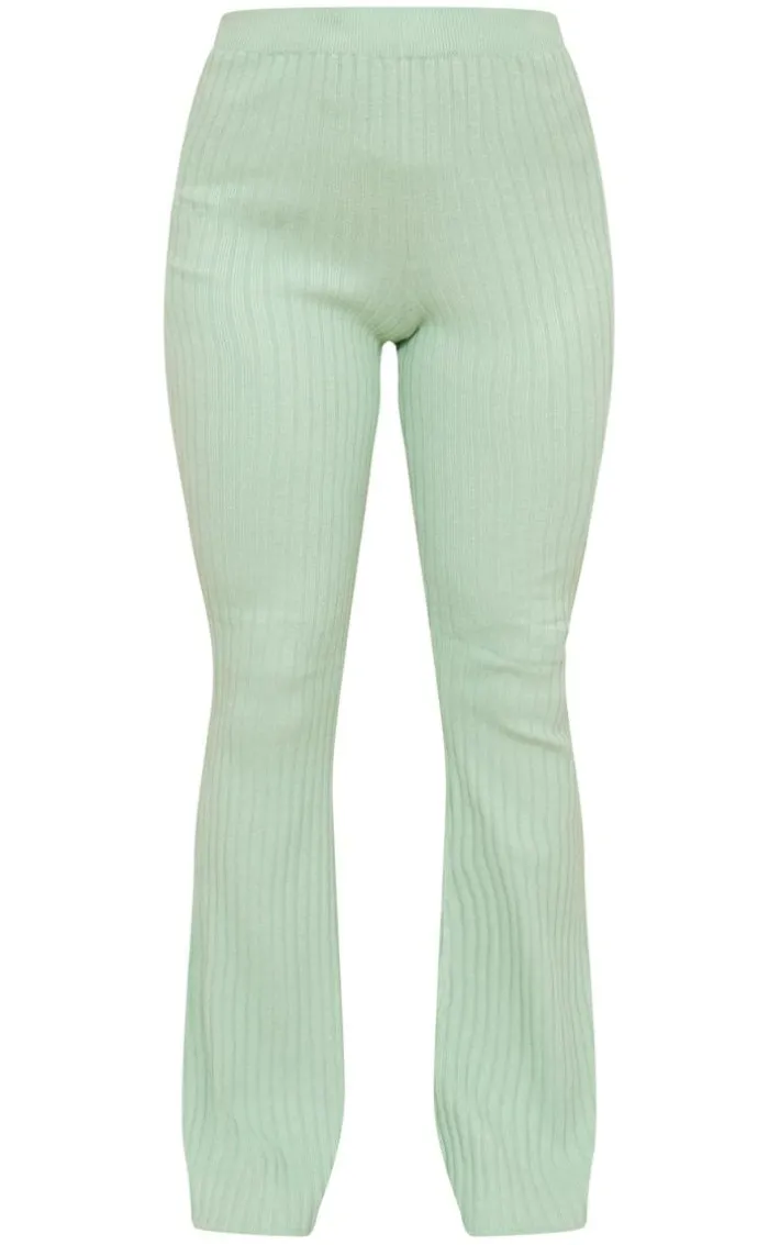 Sage Wide Rib Soft Knit Split Hem Leggings