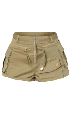 Sage Woven Cargo Zip Front Hot Pants