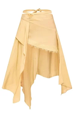 Sage Woven Handkerchief Hem Asymmetric Midi Skirt