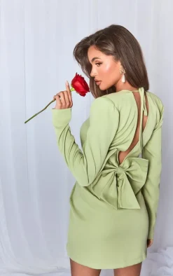 Sage Woven Long Sleeve Bow Detail Blazer Dress
