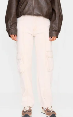 Sand Cargo Pocket Detail Baggy Boyfriend Jeans