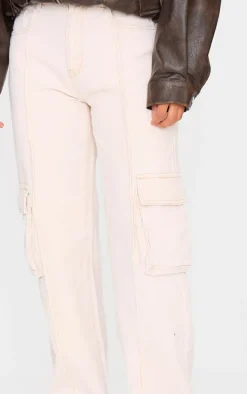Sand Cargo Pocket Detail Baggy Boyfriend Jeans