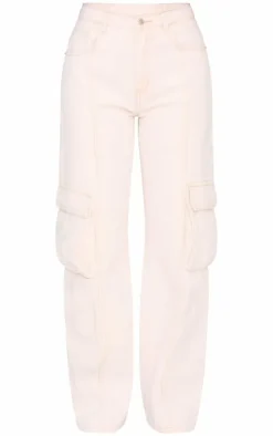 Sand Cargo Pocket Detail Baggy Boyfriend Jeans