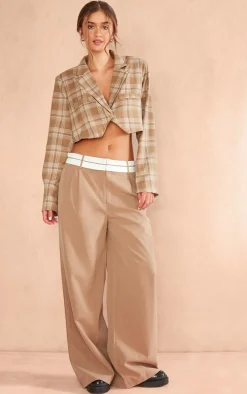 Sand Check Asymmetric Hem Boxy Crop Blazer