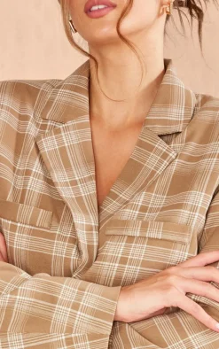 Sand Check Asymmetric Hem Boxy Crop Blazer