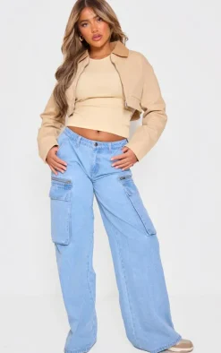 Sand Cotton Feel Contrast Collar Crop Jacket