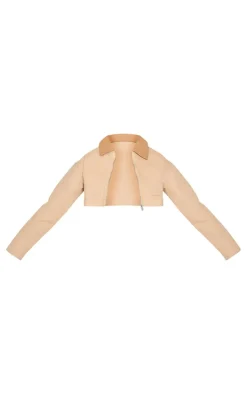 Sand Cotton Feel Contrast Collar Crop Jacket