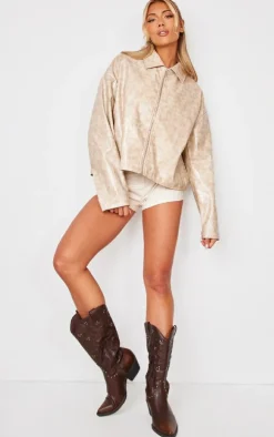 Sand Croc Oversized Faux Leather Jacket