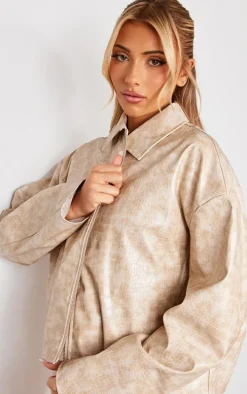 Sand Croc Oversized Faux Leather Jacket