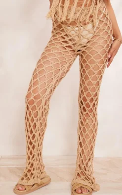 Sand Crochet Netted Tassel Belt Pants