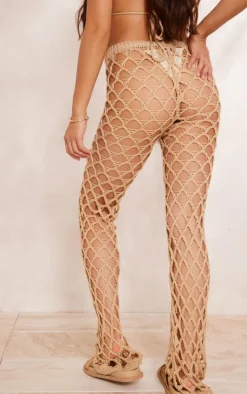 Sand Crochet Netted Tassel Belt Pants