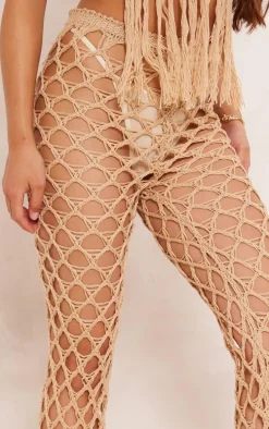Sand Crochet Netted Tassel Belt Pants