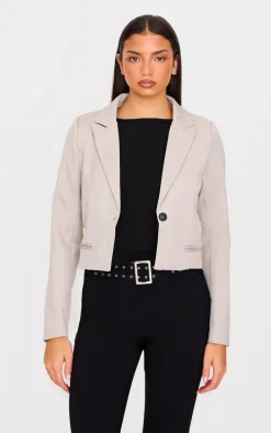 Sand Cropped Patch Pocket Detail Boxy Blazer