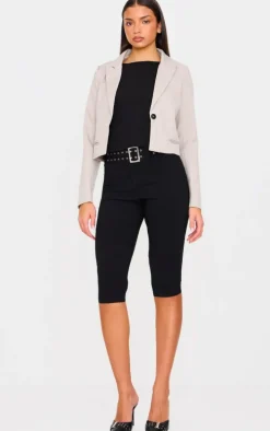 Sand Cropped Patch Pocket Detail Boxy Blazer