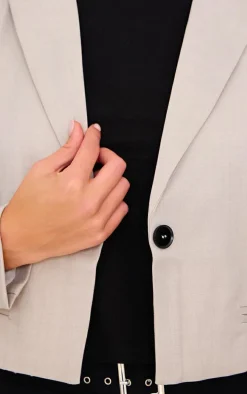 Sand Cropped Patch Pocket Detail Boxy Blazer