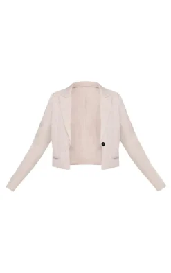 Sand Cropped Patch Pocket Detail Boxy Blazer