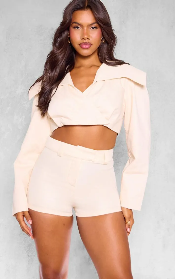 Sand Cross Over Asymmetric Cropped Cotton Jacket