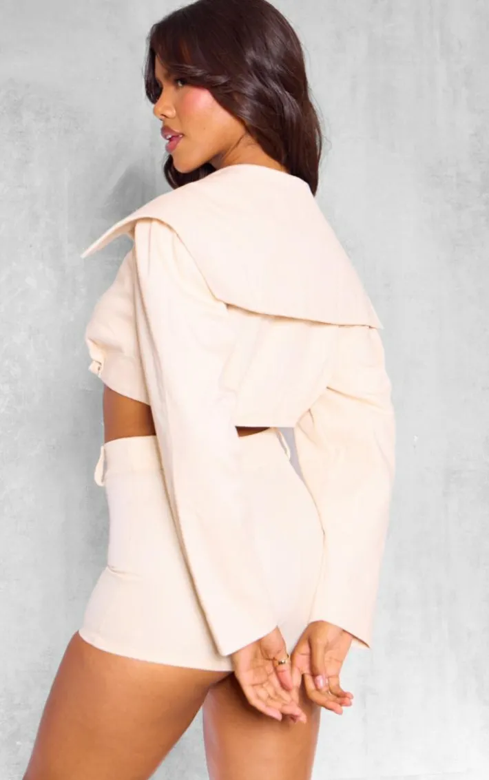 Sand Cross Over Asymmetric Cropped Cotton Jacket