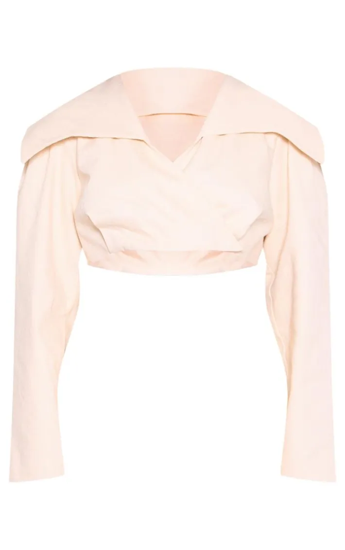 Sand Cross Over Asymmetric Cropped Cotton Jacket