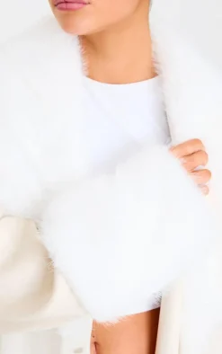 Sand Faux Fur Trim Contrast Faux Suede Coat