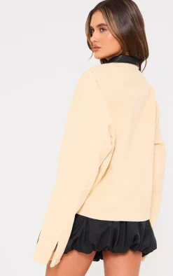 Sand Faux Leather Collar Oversized Cotton Jacket