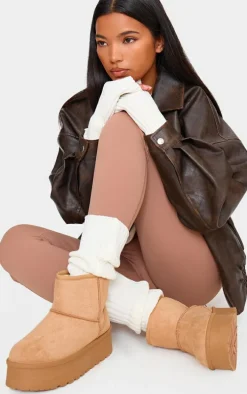 Sand Faux Suede Cleated Ankle Platform Boots