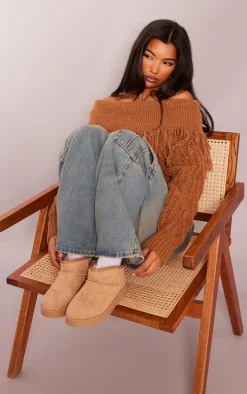 Sand Faux Suede Cleated Mini Ankle Boots