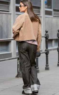 Sand Faux Suede Embossed Biker Jacket