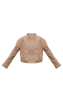 Sand Faux Suede Embossed Biker Jacket