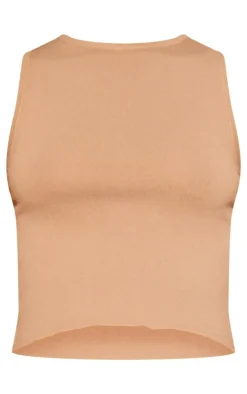 Sand Fine Knit Racer Neck Crop Top