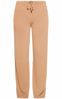 Sand Fine Knit Wide Leg Drawstring Pants